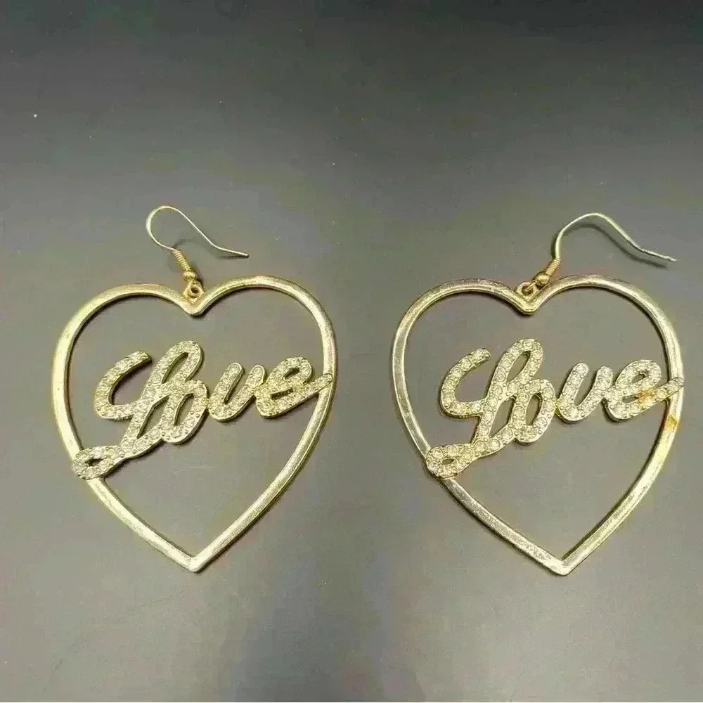 Heart-shape Love Earrings Gold And Clear Crystal